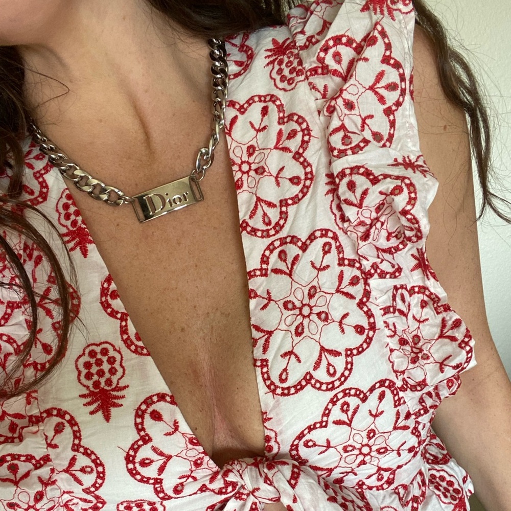 Repurposed Dior nameplate necklace